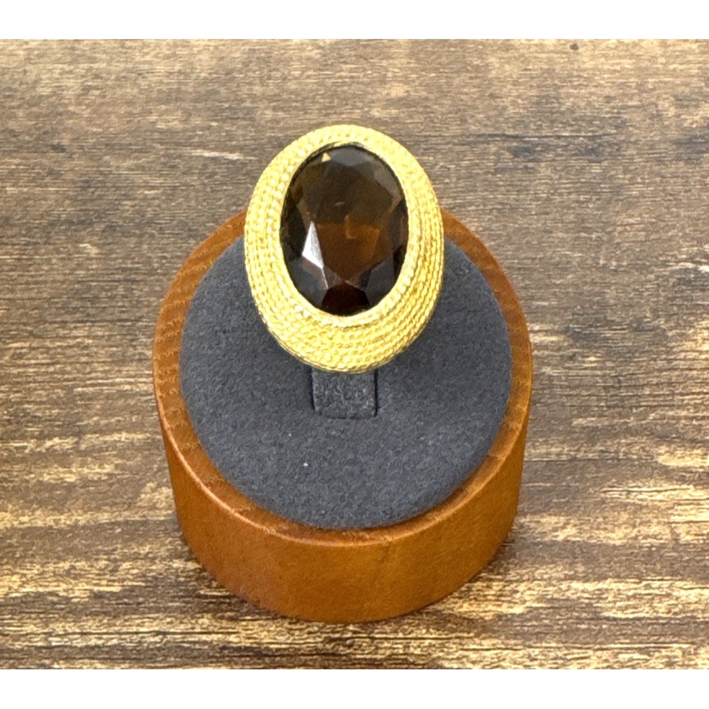 Vintage Emmons Brown Faceted Glass Gold Tone Cocktail Ring Size 6.5